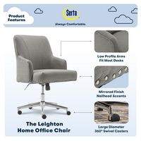 Serta - Leighton Modern Upholstered Home Office Chair with Memory Foam - Medium Gray - Woven Fabric - Left View