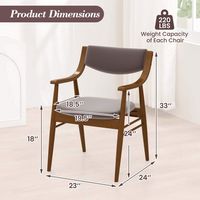 Costway PU Leather Dining Chair Set of 2 with Padded Seat & Back Armrests Rubber Wood Frame - Brown - Left View