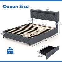 Costway Queen Size Bed Frame with Led Lights & Charging Station & Modern Upholstered Bed - Gray - Left View