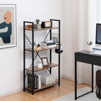 Costway - 4 -Tier Industrial Bookshelf Open Storage Bookcase Display Shelf for Home Office - Coffee - Left View