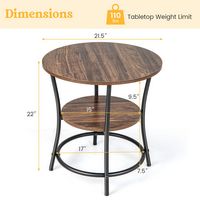 Costway 2 PCS 2-Tier Sofa Side End Table Round Nightstand with Sturdy Metal Frame - Brown - Left View