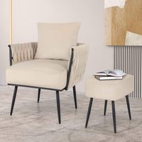 Costway - Modern Dutch Velvet Accent Chair and Ottoman Set - Beige - Left View