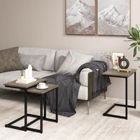 Costway 3 Pcs Nesting Coffee End Table Set Stacking Side Nightstand Living Room - Gray - Left View