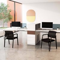 Costway - Conference Mesh Stackable Office Guest Chair with Wheels  (Set of 2) - Black - Left View
