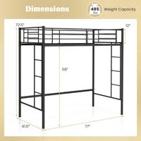 Costway Twin Size Loft Bed Heavy Duty Metal Loft Bed Frame with Safety Guardrail - Black - Left View