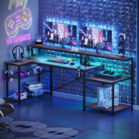 Bestier - 71inch L-Shaped LED Gaming Desk with Power Outlet - Rustic Brown - Left View