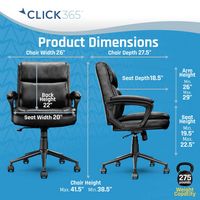 Click365 - Transform 2.0 Extra Comfort Ergonomic Mid-Back Desk Chair - Black - Left View