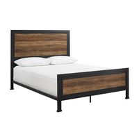 Walker Edison - Rustic Industrial Queen Size Panel Bed Frame - Rustic Oak - Left View