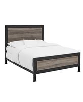 Walker Edison - Rustic Industrial Queen Size Panel Bed Frame - Grey Wash - Left View