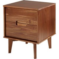 Walker Edison - Mid Century Modern Square Wood 2-Drawer End Table - Left View