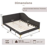 Costway Full Size Upholstered Daybed Rivet-Tufted Platform Bed with Metal Legs Wood Slats - Gray - Left View