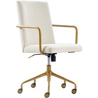Elle Decor - Giselle Mid-Century Modern Fabric Executive Chair - Gold/Velvet Cream - Left View