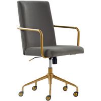 Elle Decor - Giselle Mid-Century Modern Fabric Executive Chair - Gold/Light Gray Velvet - Left View