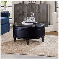 OSP Home Furnishings - Augusta Mid-Century Bonded Leather Ottoman With Inner Storage - Black - Left View