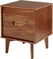 Walker Edison - Mid Century Modern Square Wood 2-Drawer End Table - Walnut - Left View