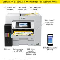 Epson - EcoTank Pro ET-5880 Wireless All-In-One Inkjet Printer with PCL Support - White - Left View