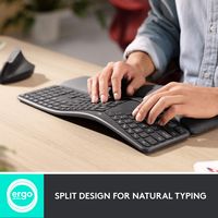 Logitech - ERGO K860 Ergonomic Full-size Wireless Keyboard for Windows and Mac with Palm Rest - B... - Left View