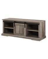 Walker Edison - Sliding Grooved Door Entryway Accent Bench - Grey Wash - Left View