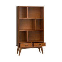 Simpli Home - Draper Mid-Century Modern Solid Hardwood 6-Shelf 2-Drawer Bookcase - Teak Brown - Left View