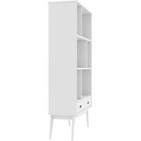 Simpli Home - Draper Mid-Century Modern Solid Hardwood 6-Shelf 2-Drawer Bookcase - White - Left View