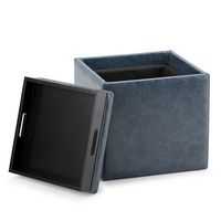 Simpli Home - Rockwood 17 inch Wide Contemporary Square Cube Storage Ottoman with Tray - Denim Blue - Left View