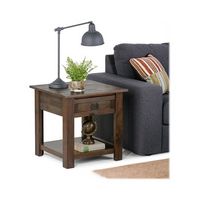 Simpli Home - Monroe Square Rustic Contemporary Solid Acacia Wood 1-Drawer End Side Table - Distr... - Left View