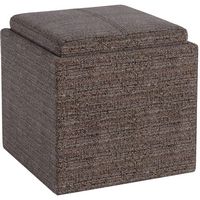 Simpli Home - Rockwood Square Contemporary Tweed Storage Ottoman - Mink Brown - Left View