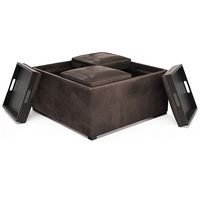 Simpli Home - Avalon 35 inch Wide Contemporary Square Coffee Table Storage Ottoman - Distressed B... - Left View