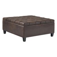 Simpli Home - Harrison 36 inch Wide Transitional Square Coffee Table Storage Ottoman in Faux Leat... - Left View