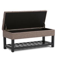 Simpli Home - Saxon 44 inch Wide Traditional Rectangle Storage Ottoman Bench - Fawn Brown - Left View