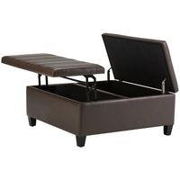 Simpli Home - Ellis Contemporary Wood/Polyurethane Faux Leather Ottoman - Chocolate Brown - Left View