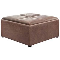Simpli Home - Avalon Square Contemporary Faux Air Leather Storage Ottoman - Distressed Umber Brown - Left View