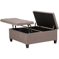Simpli Home - Harrison 36 inch Wide Transitional Square Coffee Table Storage Ottoman in Linen Loo... - Left View