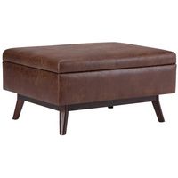 Simpli Home - Owen Mid-Century Modern Faux Air Leather Ottoman With Inner Storage - Distressed Sa... - Left View