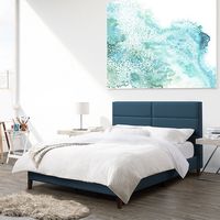 CorLiving - Bellevue Wide Panel Upholstered Bed, Full - Ocean Blue - Left View