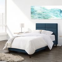 CorLiving - Bellevue Wide Panel Upholstered Bed, Twin - Ocean Blue - Left View