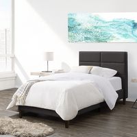 CorLiving - Bellevue Wide Panel Upholstered Bed, Twin - Dark Gray - Left View