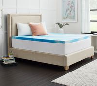 Sealy - 3” Gel Memory Foam Mattress Topper with Cover - Blue - Left View