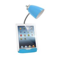 Limelights - Gooseneck Organizer Desk Lamp with iPad Tablet Stand Book Holder and USB port - Blue - Left View