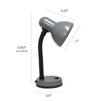 Simple Designs - Basic Metal Desk Lamp with Flexible Hose Neck - Gray - Left View