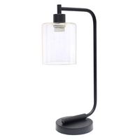 Simple Designs - Bronson Antique Style Industrial Iron Lantern Desk Lamp with Glass Shade - Black - Left View