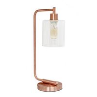 Simple Designs - Bronson Antique Style Industrial Iron Lantern Desk Lamp with Glass Shade - Rose ... - Left View
