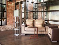 Simple Designs - Floor Lamp Etagere Organizer Storage Shelf with Linen Shade - White - Left View