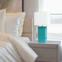 Elegant Designs - Modern Leather Table Lamp with USB and White Fabric Shade - Teal - Left View