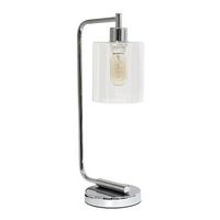 Simple Designs - Bronson Antique Style Industrial Iron Lantern Desk Lamp with Glass Shade - Chrome - Left View
