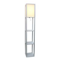 Simple Designs - Floor Lamp Etagere Organizer Storage Shelf with Linen Shade - Silver/White - Left View
