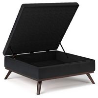 Simpli Home - Owen 36 inch Wide Mid Century Modern Square Coffee Table Storage Ottoman - Midnight... - Left View