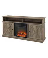 Walker Edison - Farmhouse Tall Barndoor Soundbar Storage Fireplace TV Stand for Most TVs up to 65... - Left View