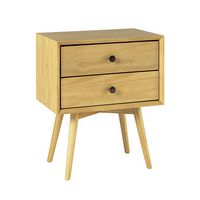 Walker Edison - 25” Modern Solid Wood 2 Drawer Nightstand - Light Oak - Left View