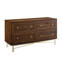 Walker Edison - 56” Contemporary 4 Drawer Gold Accent Dresser - Dark Walnut - Left View